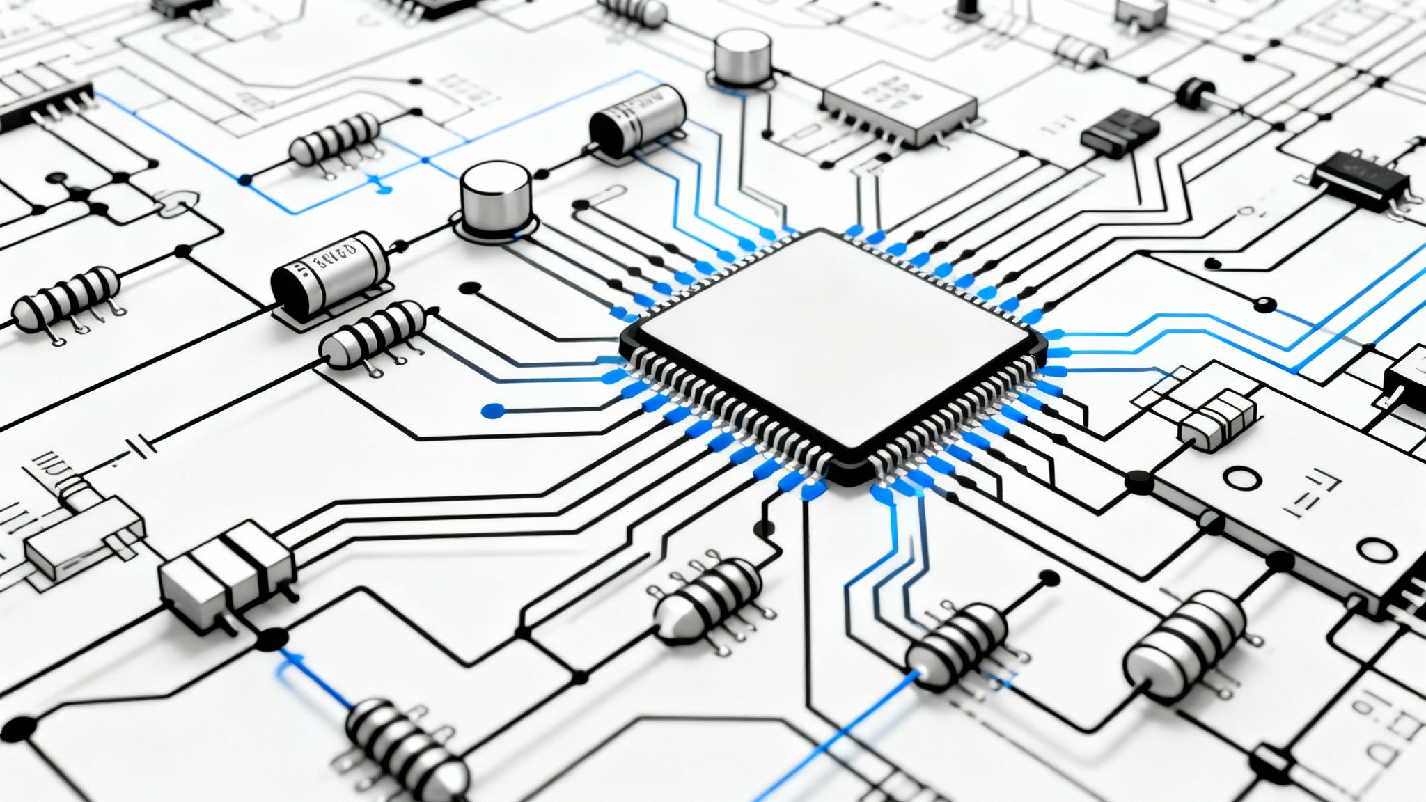 A detailed and professional electronic circuit schematic with various components, displayed on a clean white background.