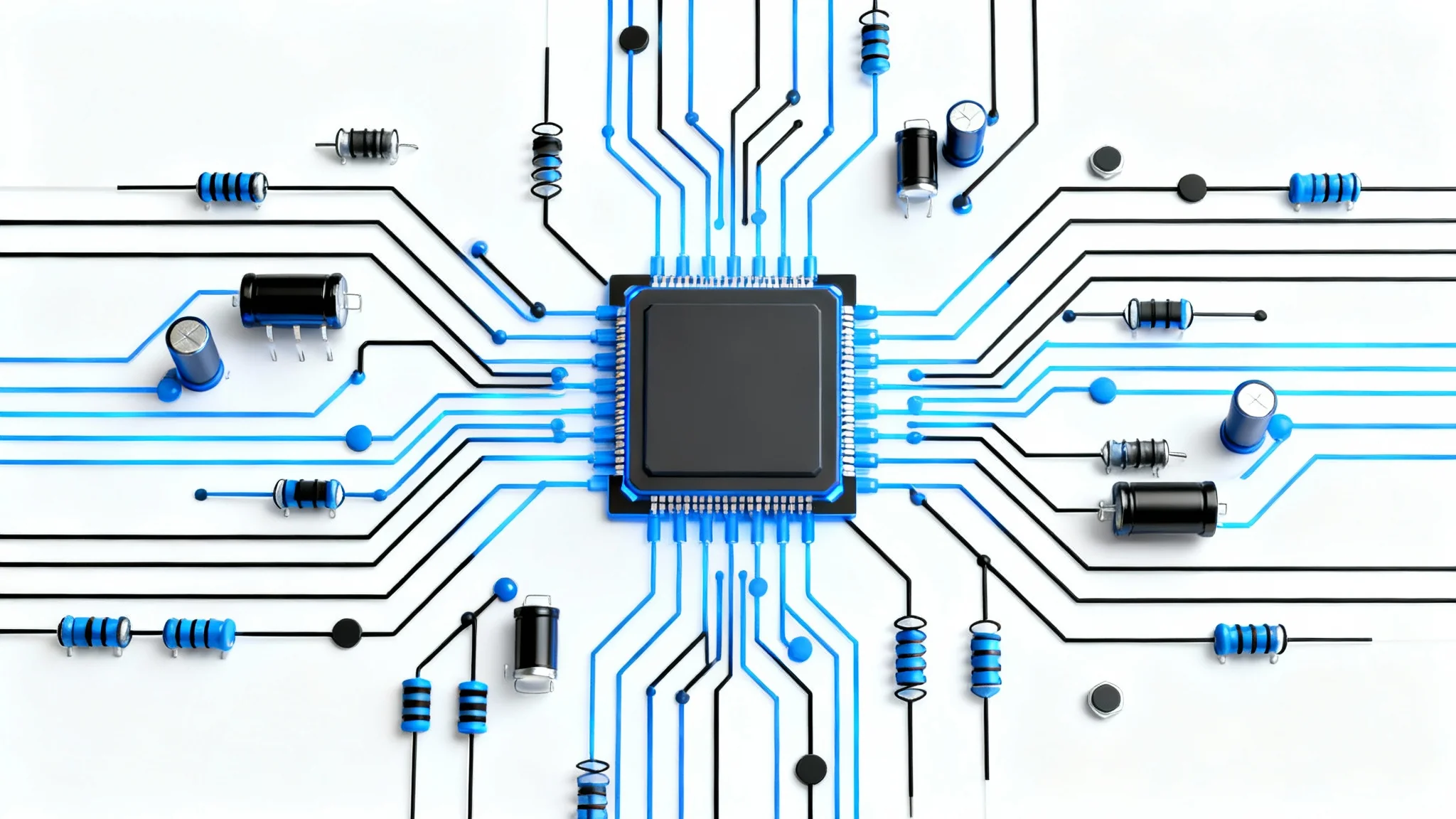 A detailed and complex electronic circuit diagram, showcasing various components and connections in a clean, professional layout on a white background.