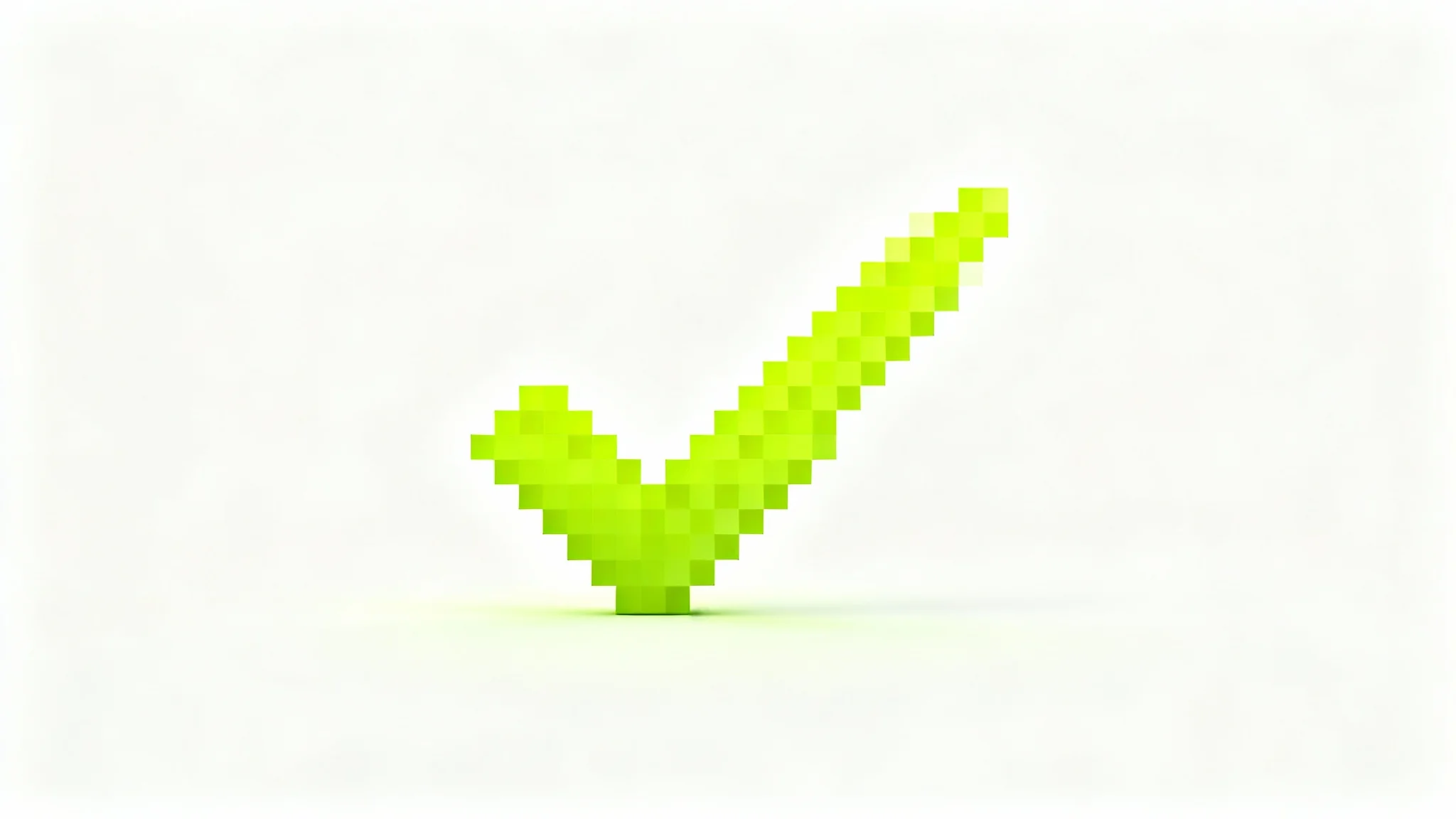 A close-up image of a green checkmark symbol created in a pixel art style, set against a plain white background.