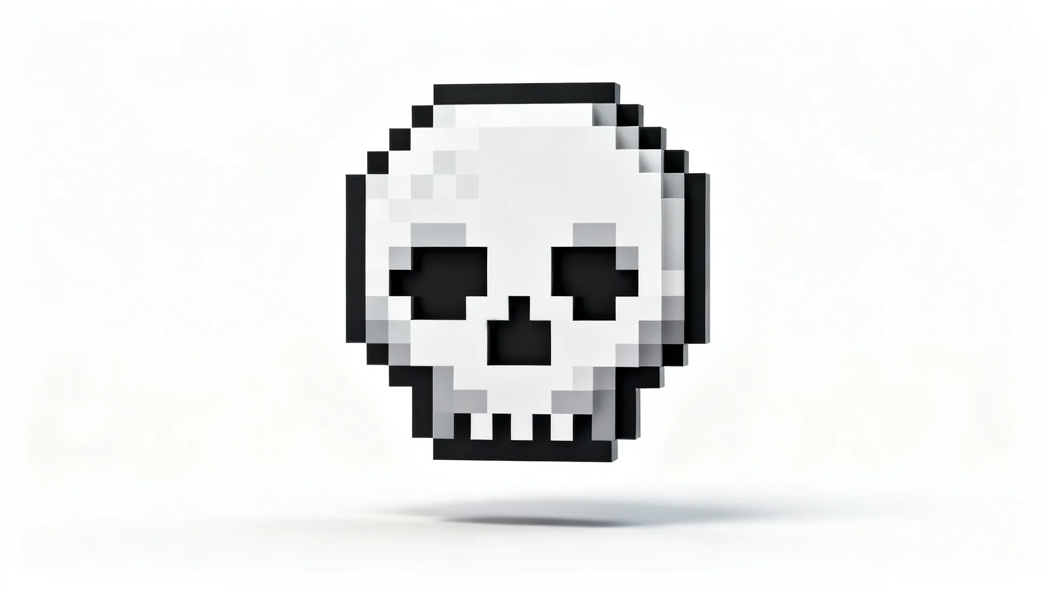 A close-up of a skull icon created in a clean, 8-bit pixel art style, set against a plain white background.