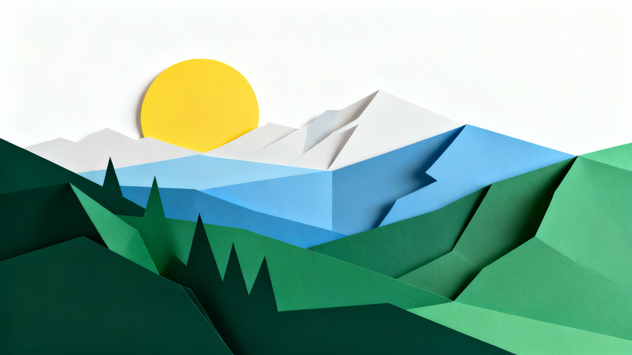 A stylized graphic illustration of a layered landscape representing the parallax effect, with distinct foreground hills, mid-ground mountains, and a background sun, all creating a sense of depth.
