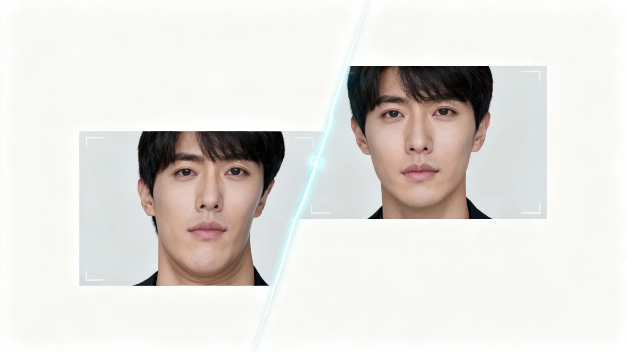 A conceptual image showing a video frame being fixed. The left half shows a man's face stretched and distorted, while the right half shows his face corrected to its proper, natural proportions.