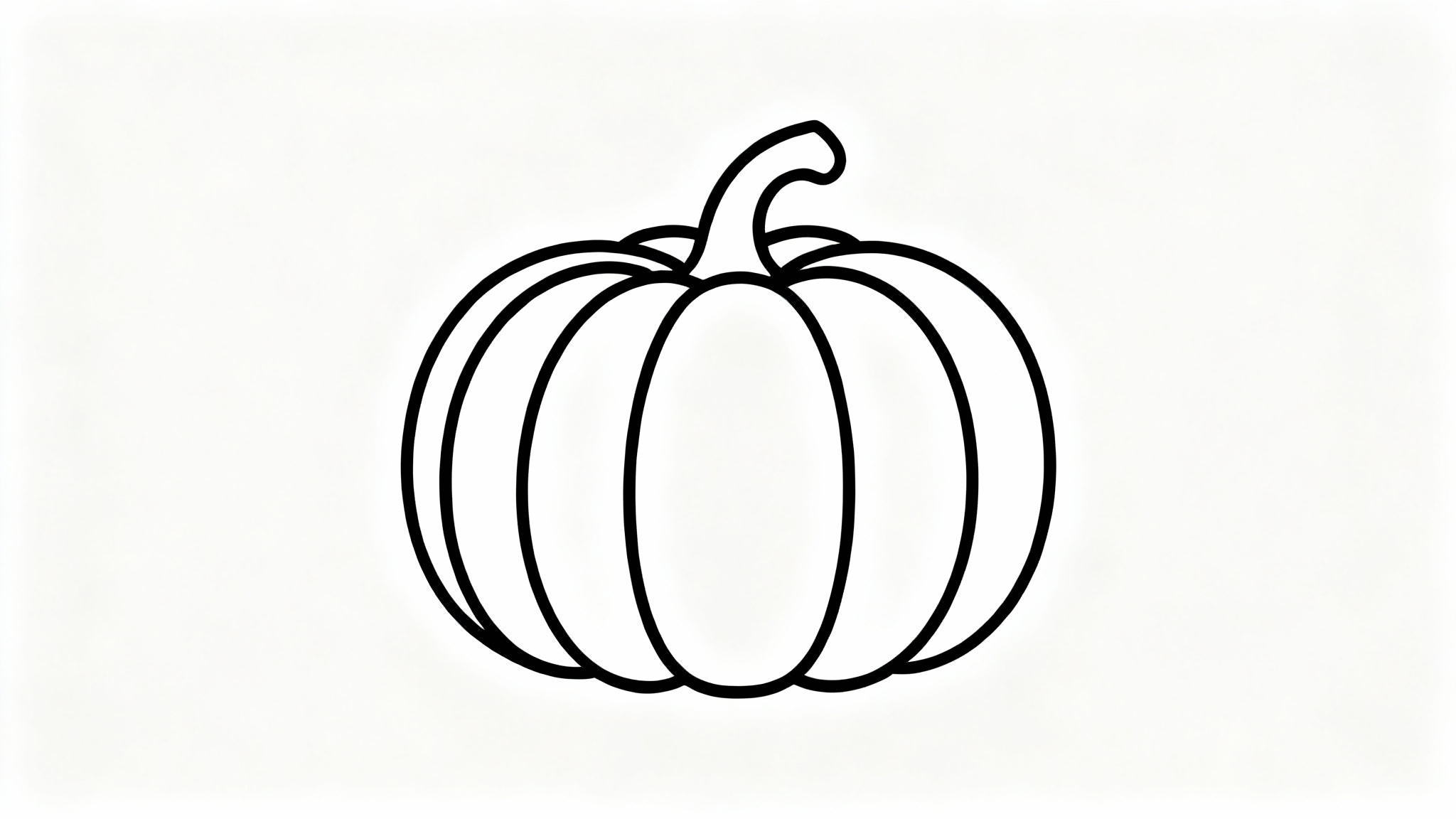 A minimalist black line art drawing of a pumpkin on a plain white background, showing clean and simple outlines.