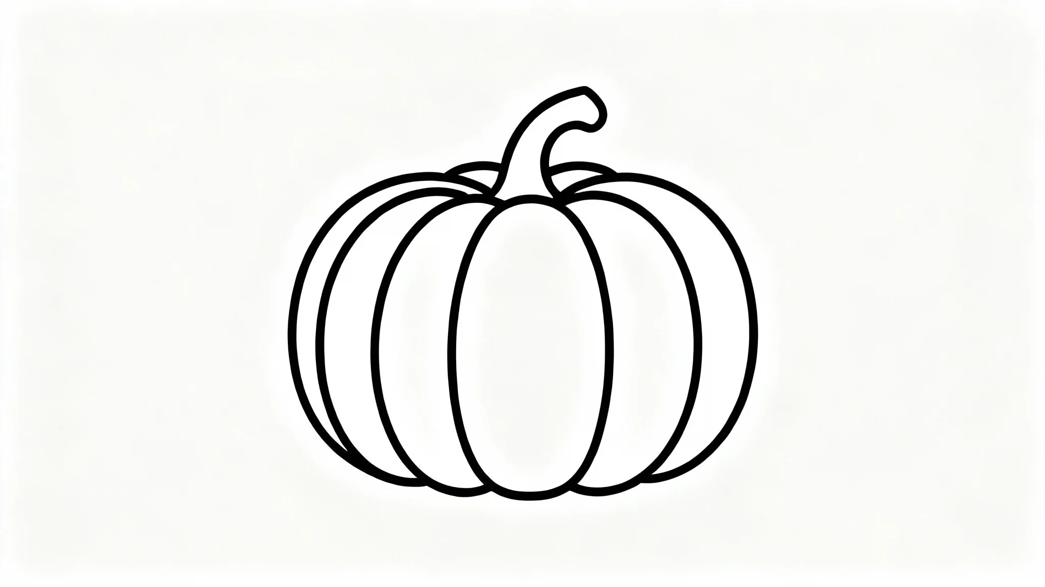 A minimalist black line art drawing of a pumpkin on a plain white background, showing clean and simple outlines.