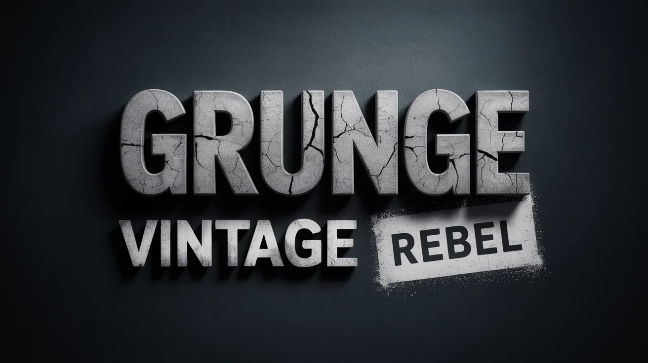 A graphic design collage showcasing different distressed text effects on a dark background. It features the words 'GRUNGE', 'VINTAGE', and 'REBEL', each styled with a unique weathered, cracked, or faded texture to demonstrate a design tool's capabilities.