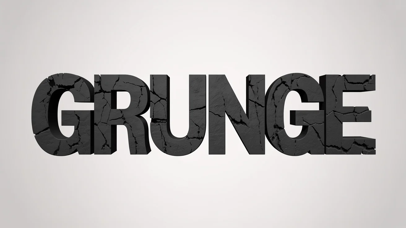 A close-up shot of the word 'GRUNGE' in a bold, black font with a heavily distressed, cracked, and weathered texture, set against a clean white background.