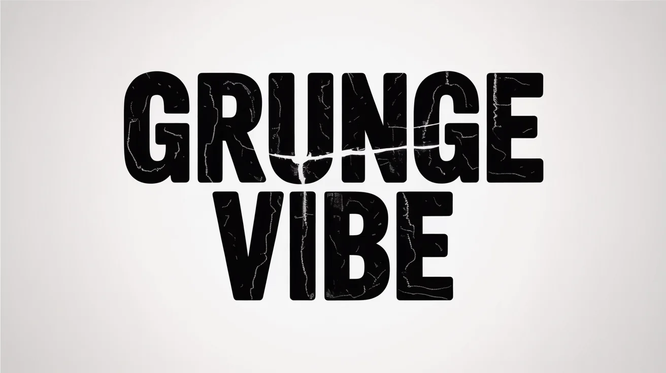 The words 'GRUNGE VIBE' rendered in a bold, dark, distressed font, featuring a cracked and weathered texture, isolated on a white background.