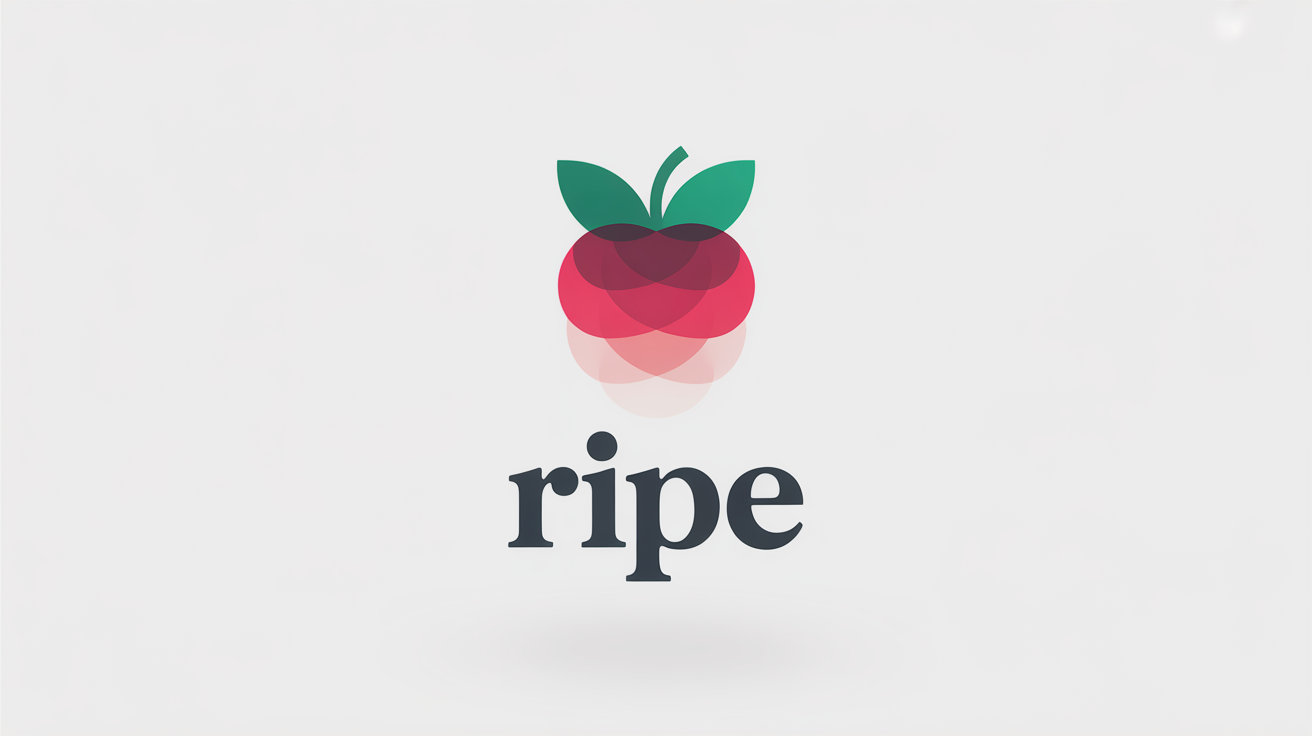 A modern, minimalist logo for a company named 'Ripe', featuring a stylized red strawberry graphic above the text, set against a clean white background.