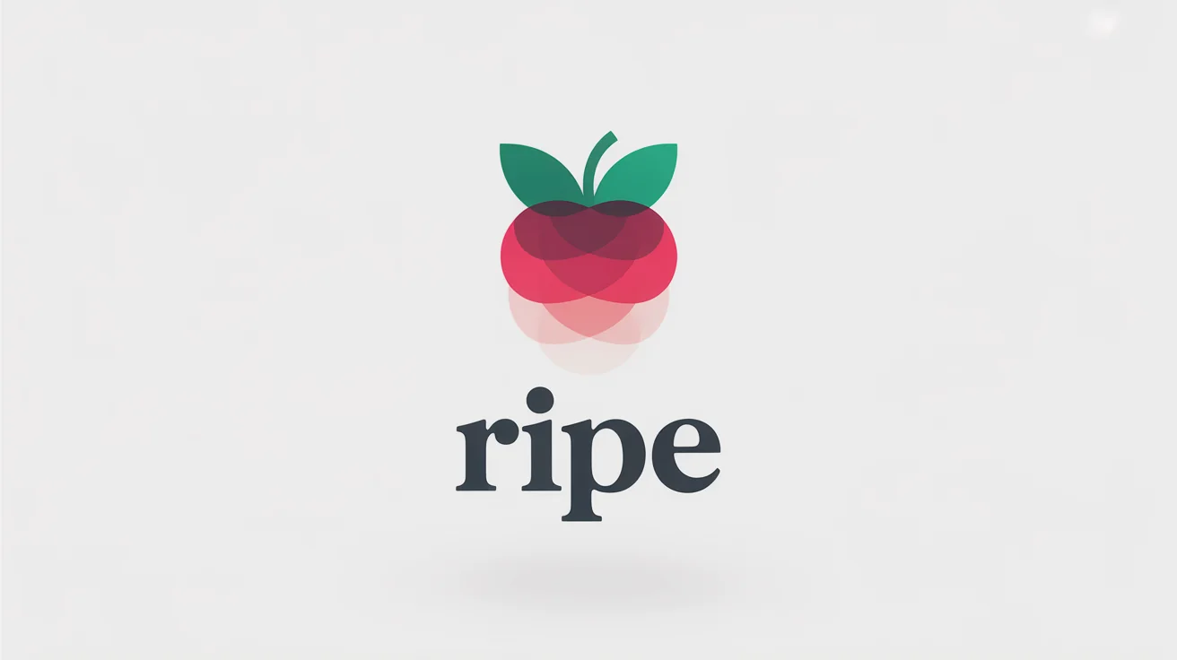 A modern, minimalist logo for a company named 'Ripe', featuring a stylized red strawberry graphic above the text, set against a clean white background.