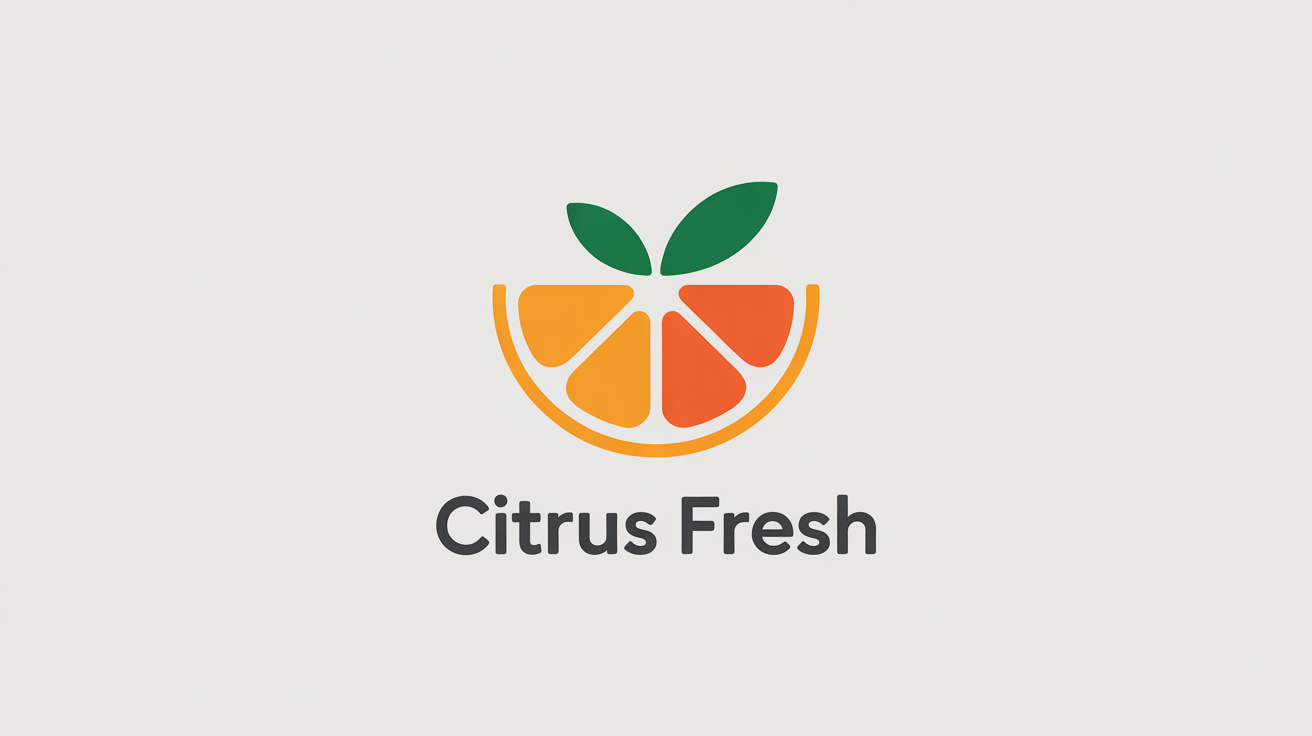 A modern logo for a brand called 'Citrus Fresh', featuring a stylized orange slice icon with a green leaf, all set against a clean white background.
