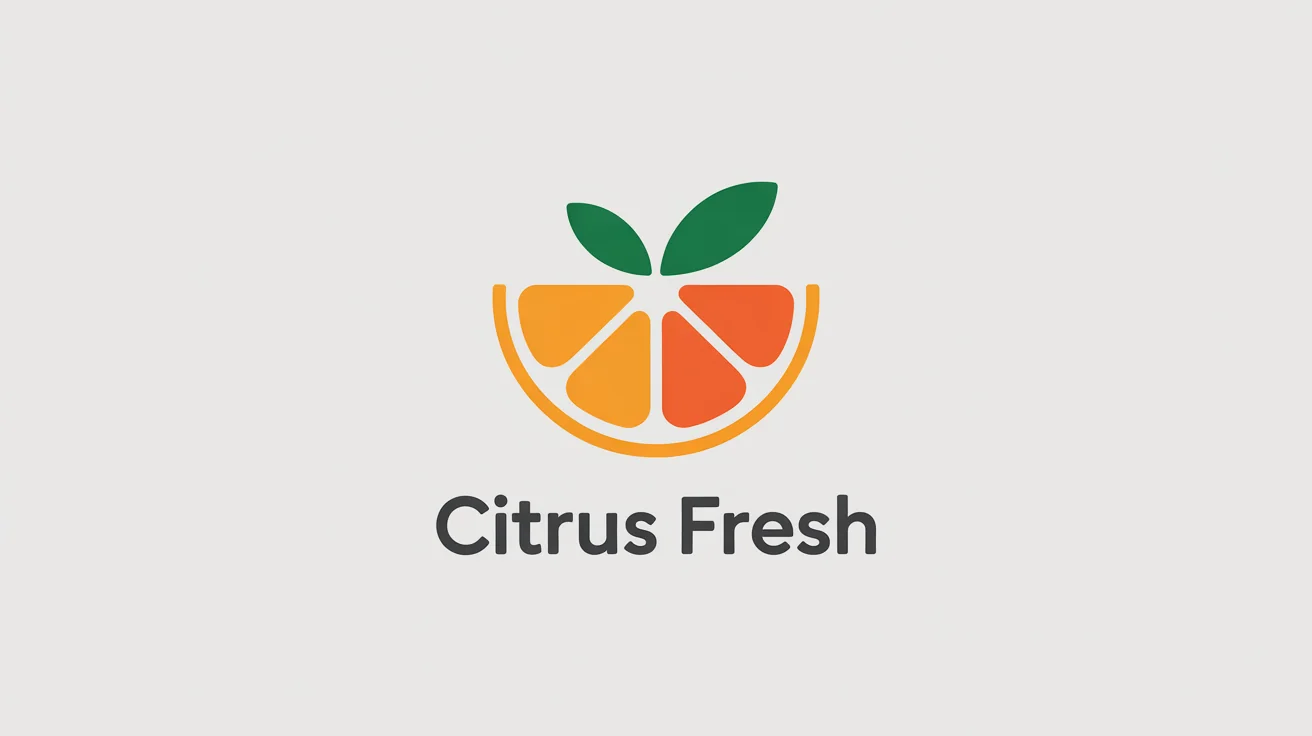 A modern logo for a brand called 'Citrus Fresh', featuring a stylized orange slice icon with a green leaf, all set against a clean white background.