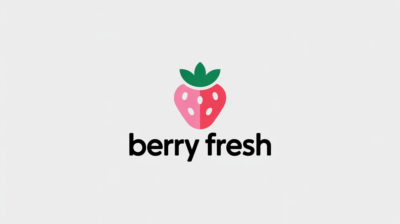 A minimalist logo for a fruit company named 'Berry Fresh', featuring a stylized red strawberry above the text, on a white background.