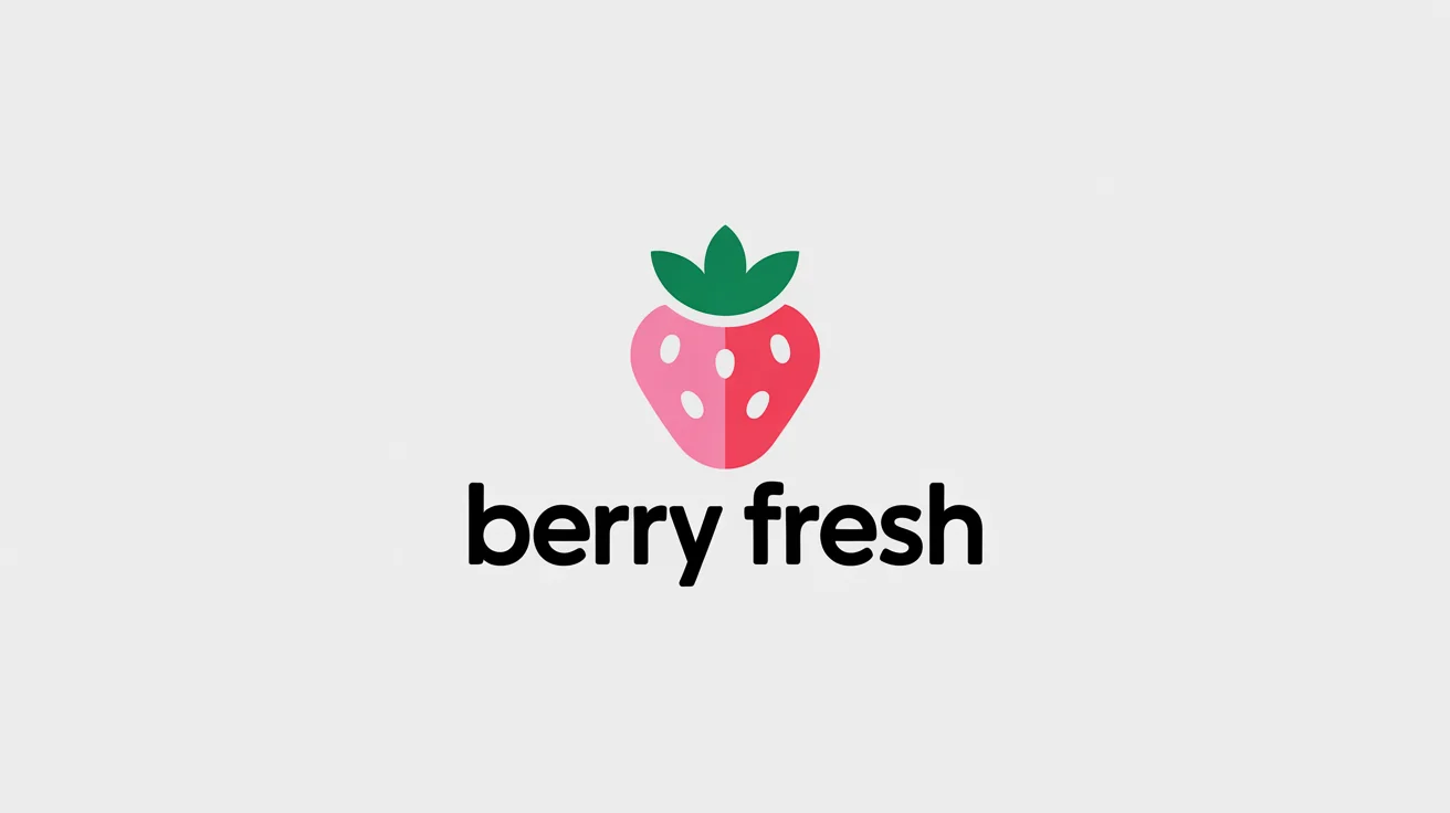 A minimalist logo for a fruit company named 'Berry Fresh', featuring a stylized red strawberry above the text, on a white background.