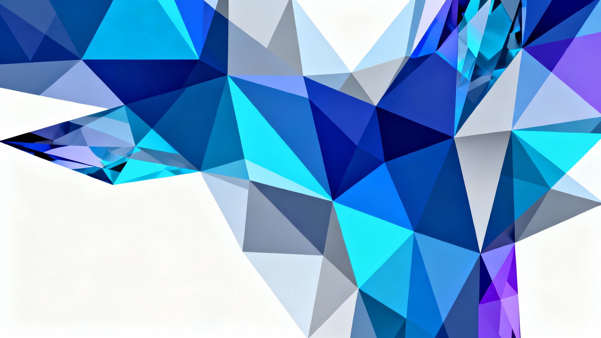 A modern abstract background featuring a network of interconnected low-poly polygons in shades of blue, cyan, and gray, creating a crystal-like geometric pattern.