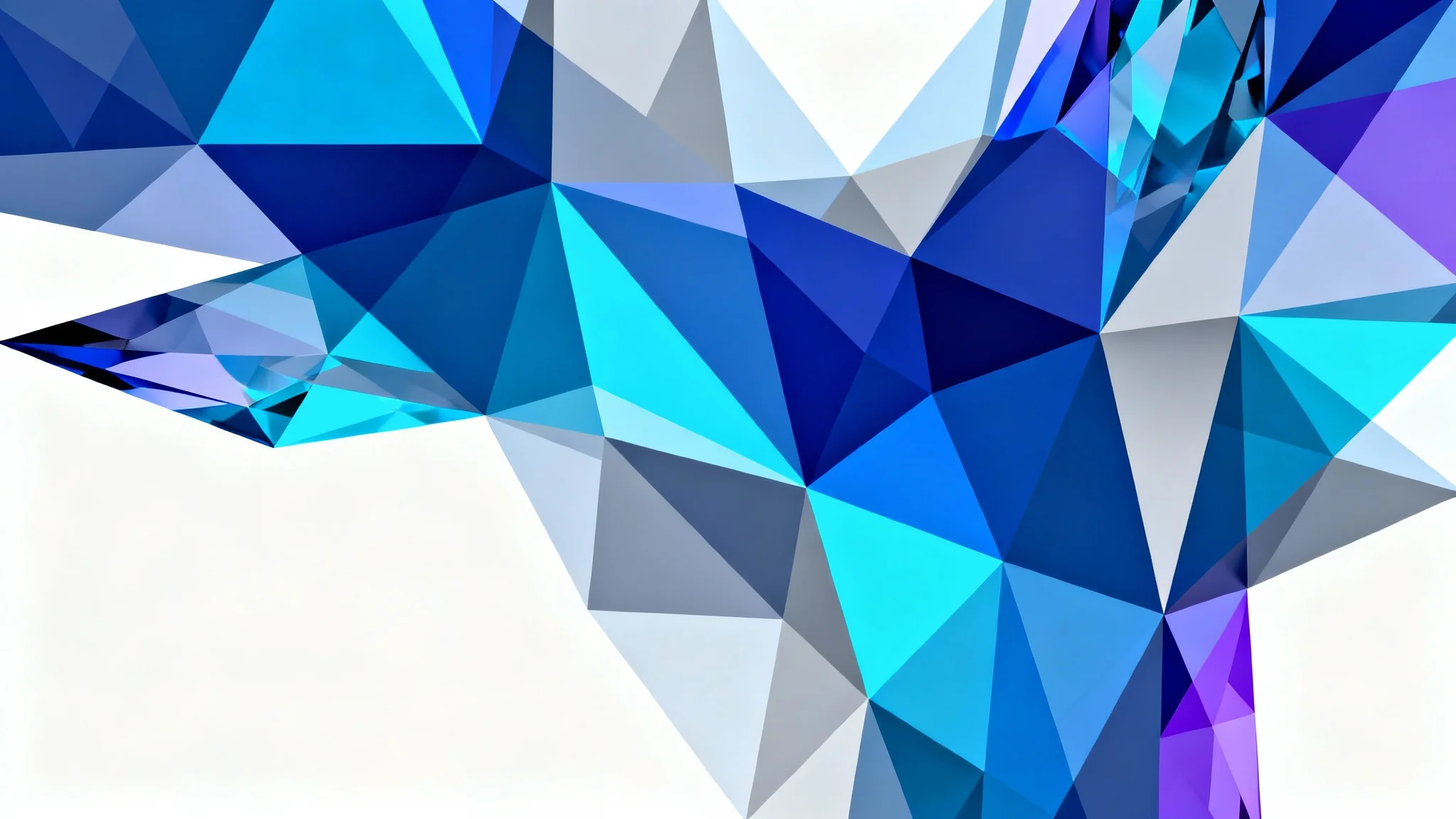 A modern abstract background featuring a network of interconnected low-poly polygons in shades of blue, cyan, and gray, creating a crystal-like geometric pattern.