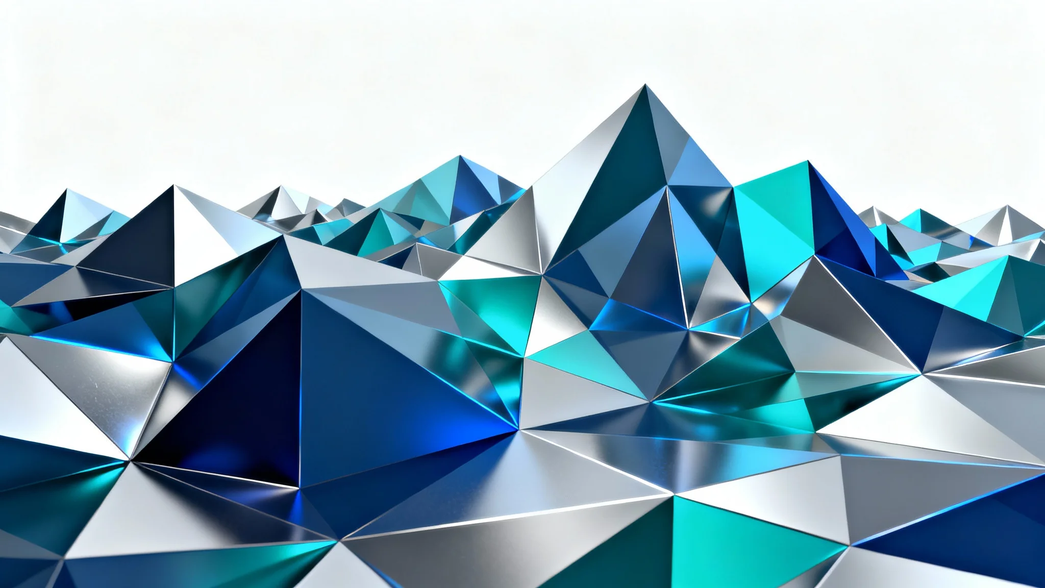 A modern abstract background featuring a low-poly design with interconnected blue, teal, and silver polygons, creating a faceted, crystalline effect.