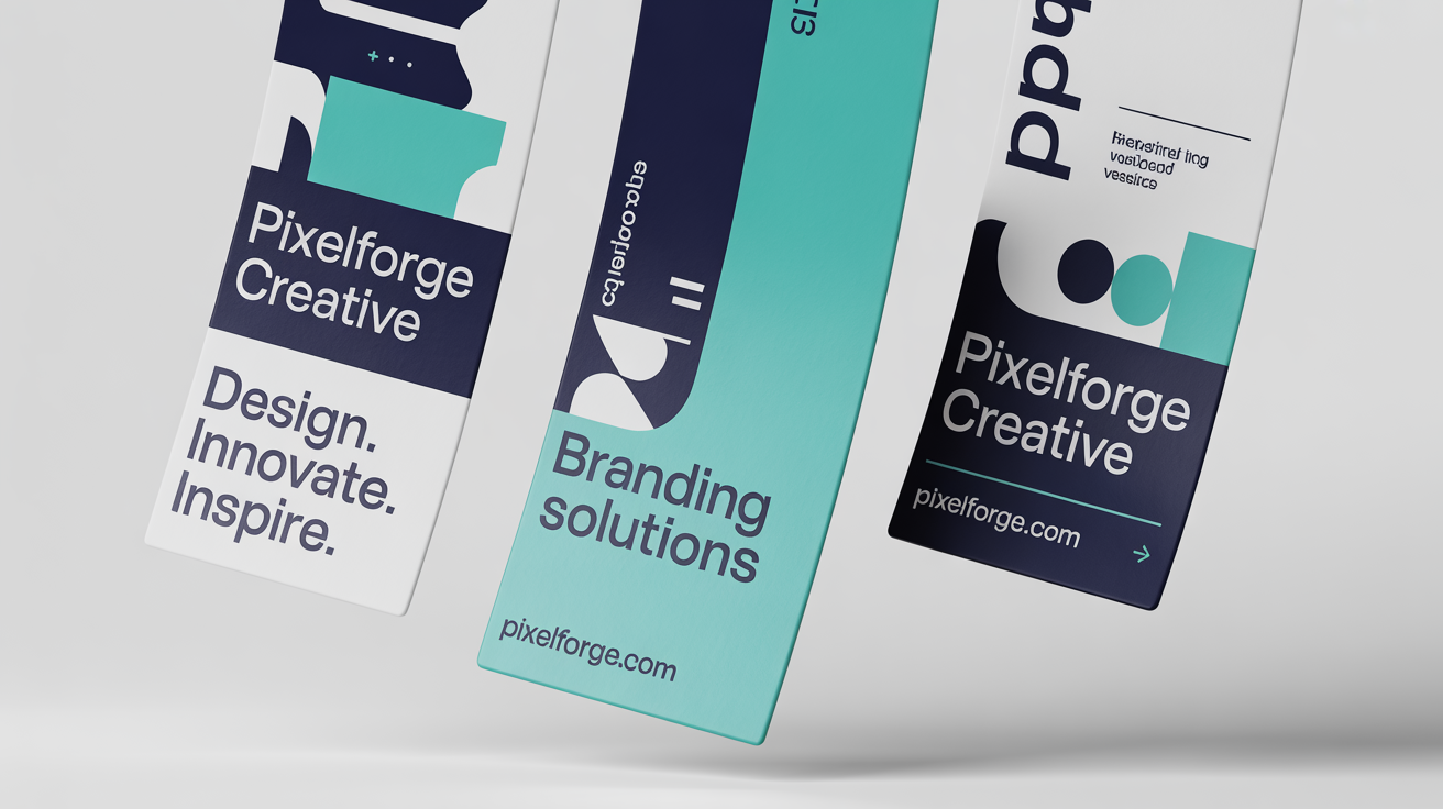 A hero image displaying three professionally designed business banners for a creative agency, showcasing the final results from a design tool.