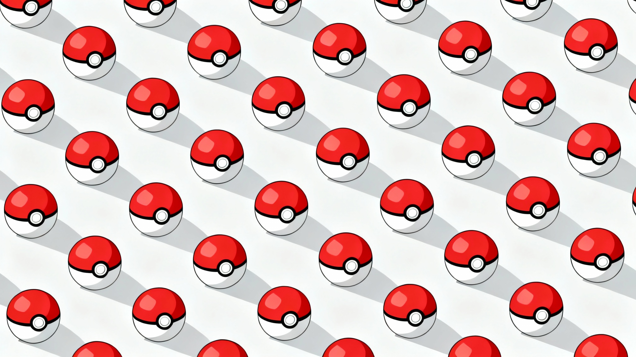 A seamless pattern of red and white Pokeballs arranged in a neat grid on a light grey background.