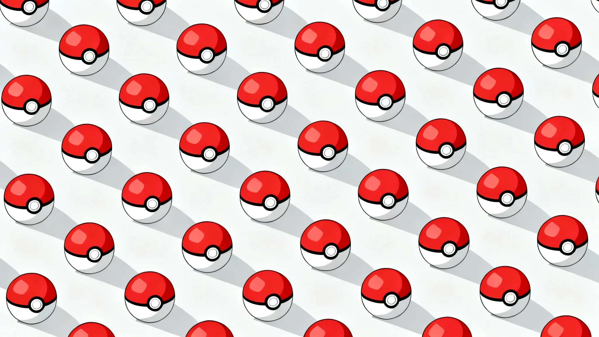 A seamless pattern of red and white Pokeballs arranged in a neat grid on a light grey background.
