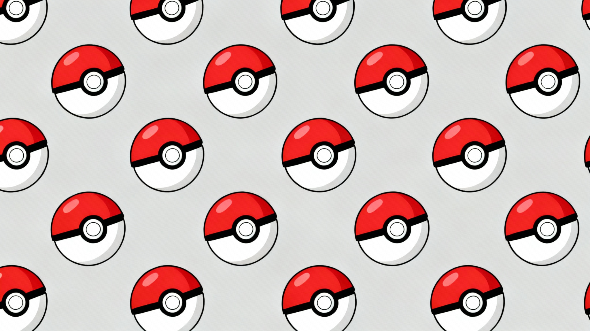 A minimalist and seamless pattern of classic red and white Pokeballs arranged in a diagonal grid against a light grey background.