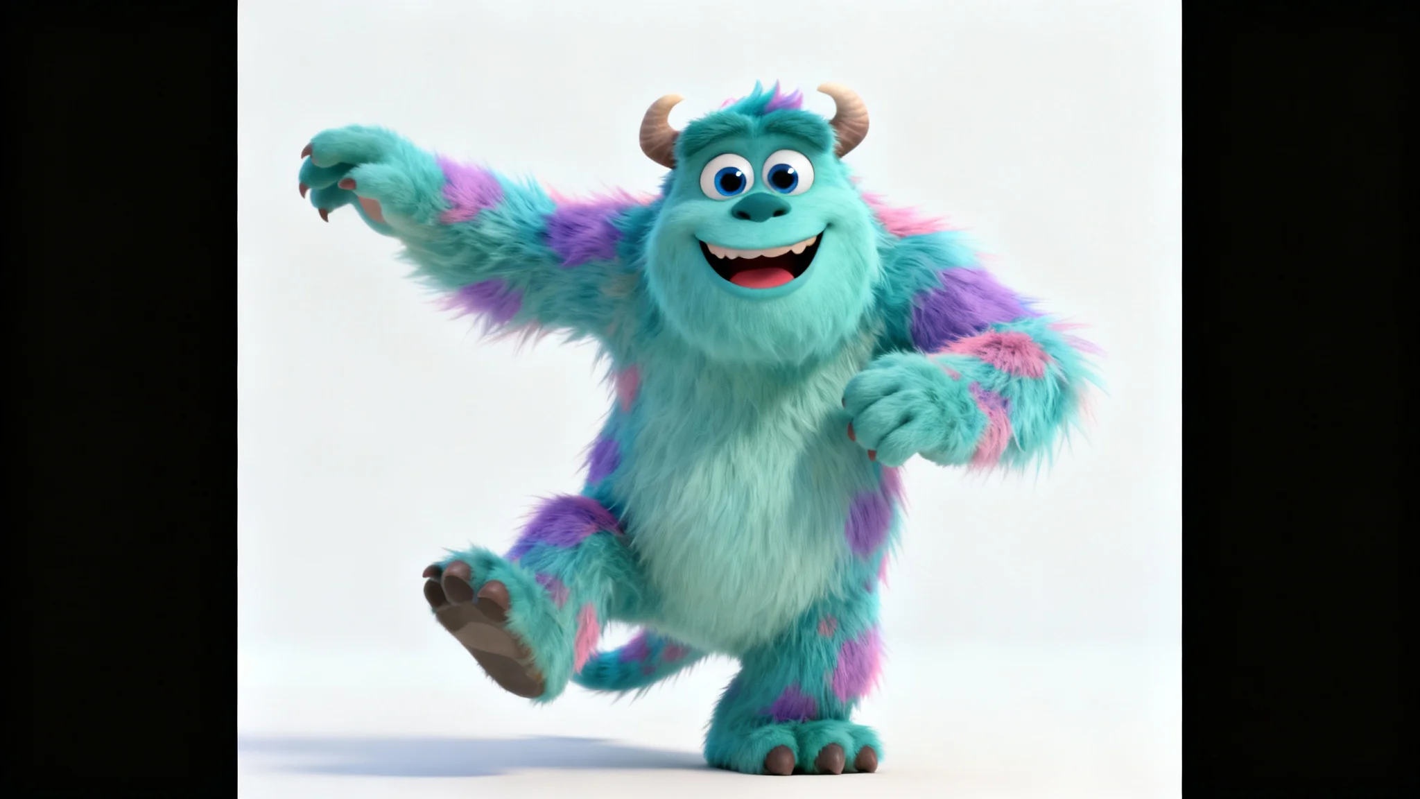 A high-quality digital illustration of a friendly, fluffy monster with colorful fur and big eyes, smiling and posing against a clean white background. The style is a polished 3D cartoon.