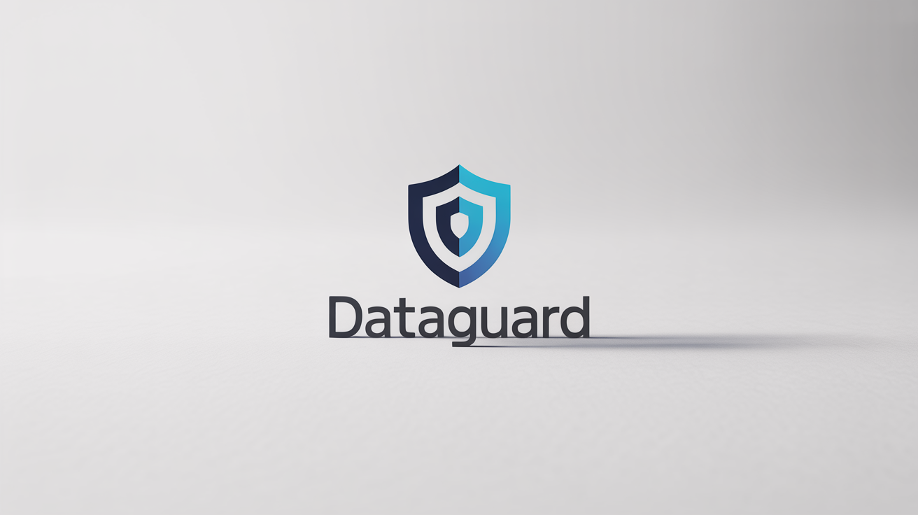 A modern data protection logo for a company named 'DataGuard', featuring a blue and cyan shield icon with a digital lock pattern, presented on a white background.