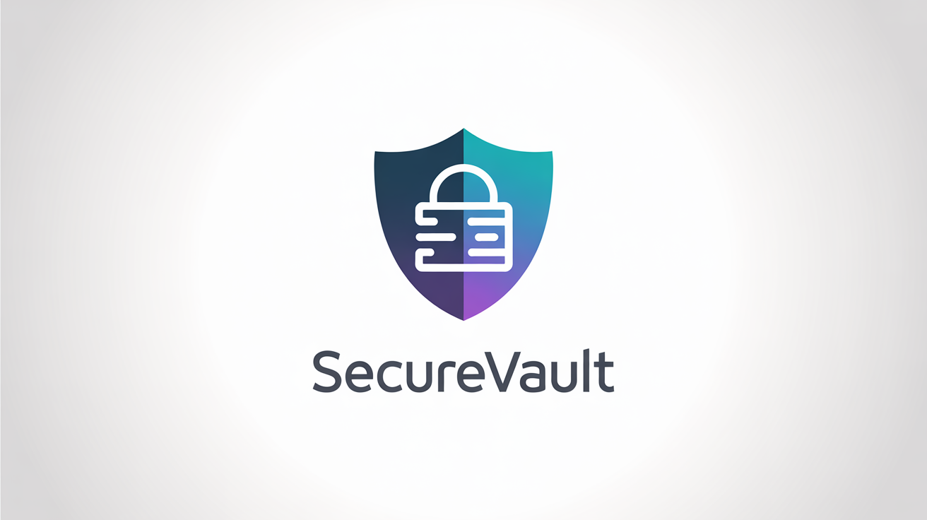 A modern data protection logo featuring a stylized blue shield with a digital lock and circuit pattern inside. Below the icon, the word 'SECUREVAULT' is written in a clean font, all on a white background.