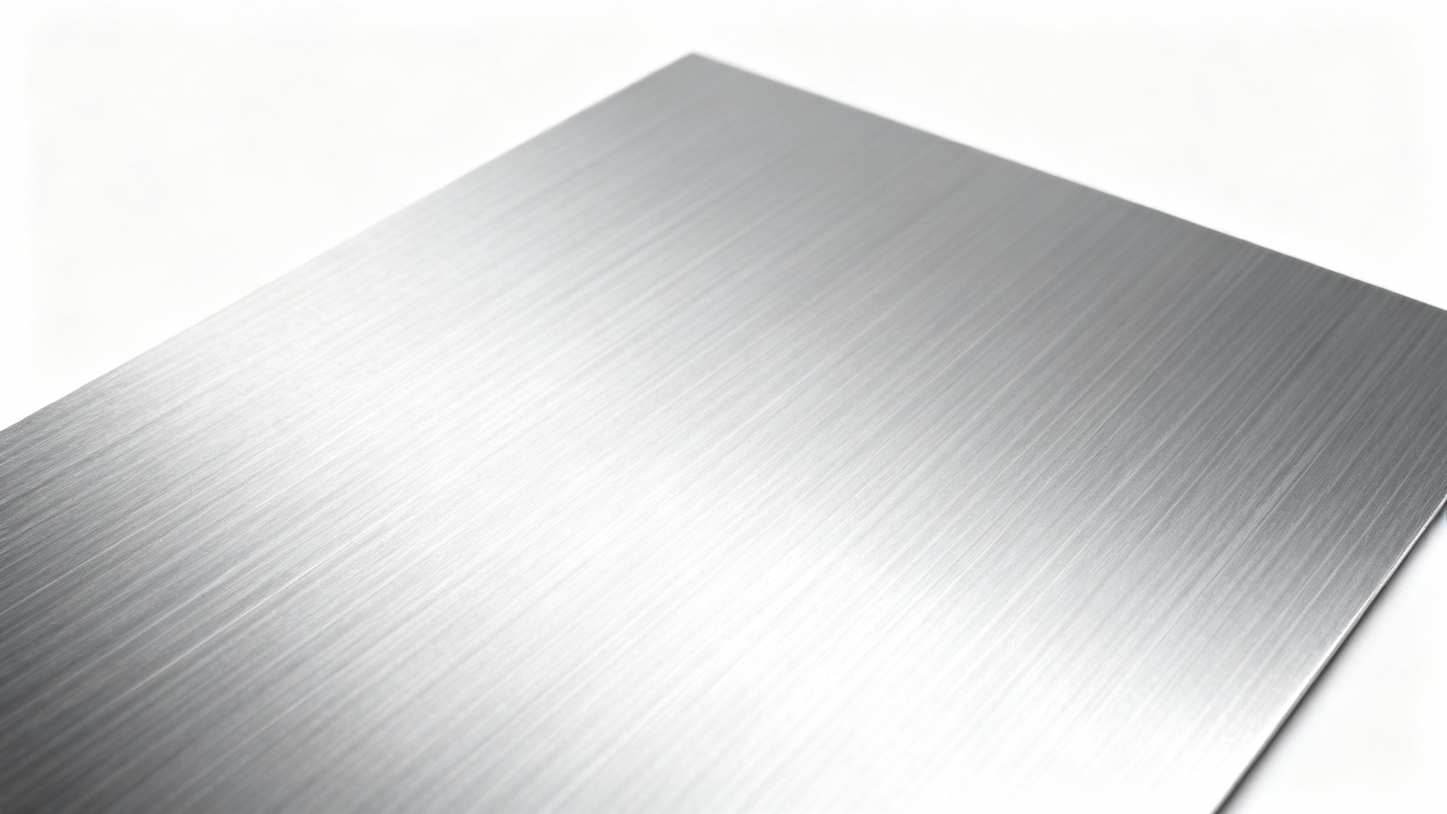 A detailed close-up image of a brushed aluminum texture, showcasing its fine, horizontal grain and metallic silver sheen on a clean white background.