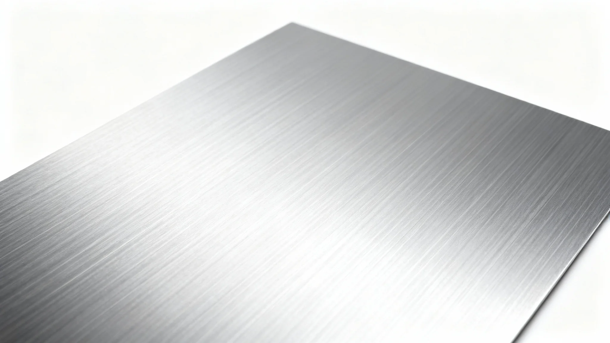 A detailed close-up image of a brushed aluminum texture, showcasing its fine, horizontal grain and metallic silver sheen on a clean white background.