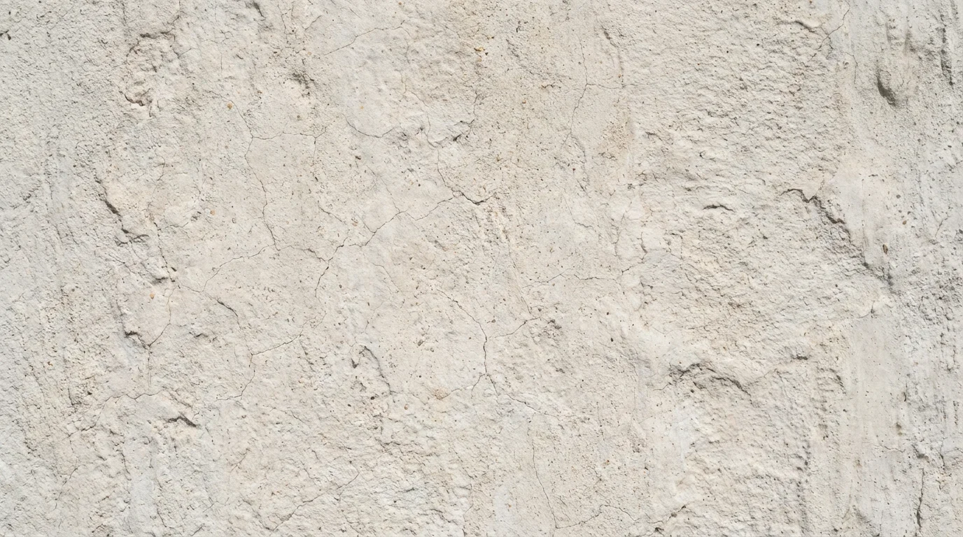 A detailed, close-up photograph of a neutral, off-white weathered stucco wall texture, showing fine cracks and a sandy grain under even lighting.