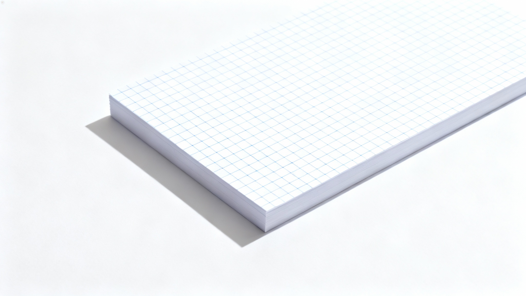 A clean mockup of a single sheet of graph paper with a light-blue grid, angled slightly on a plain white background to showcase its quality.