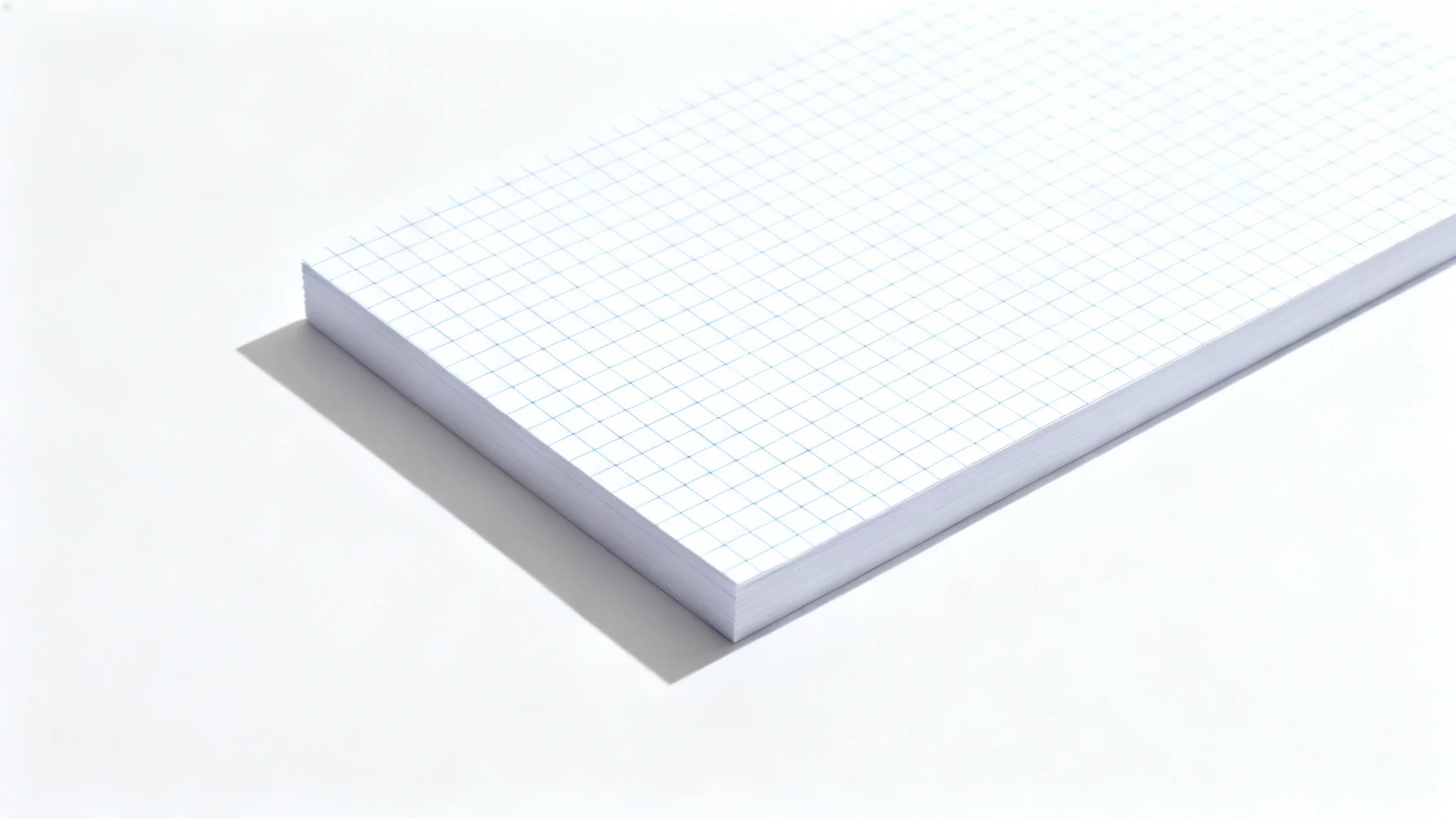 A clean mockup of a single sheet of graph paper with a light-blue grid, angled slightly on a plain white background to showcase its quality.