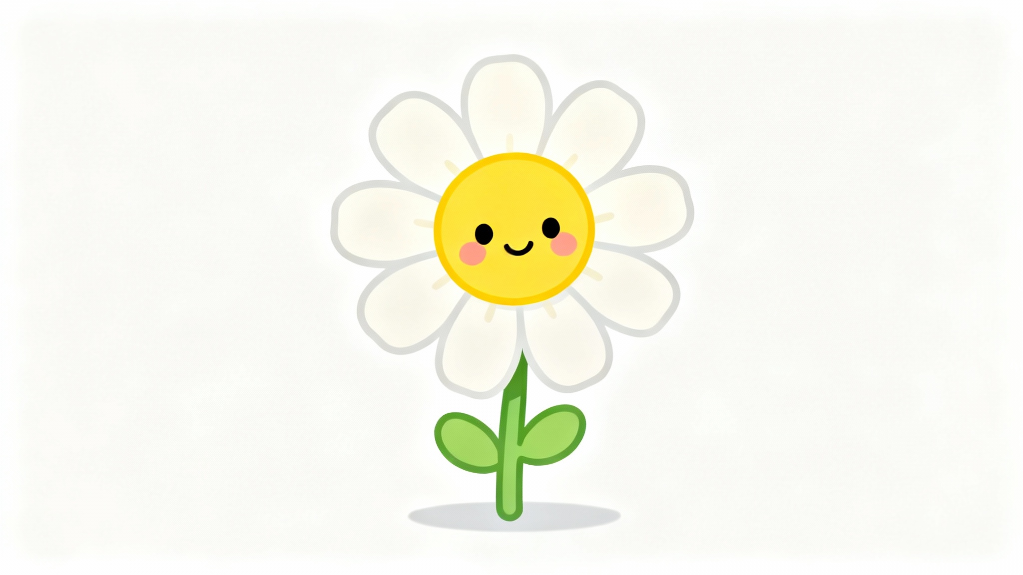 A cute vector illustration of a single smiling daisy flower with white petals and a yellow face, isolated on a plain white background.