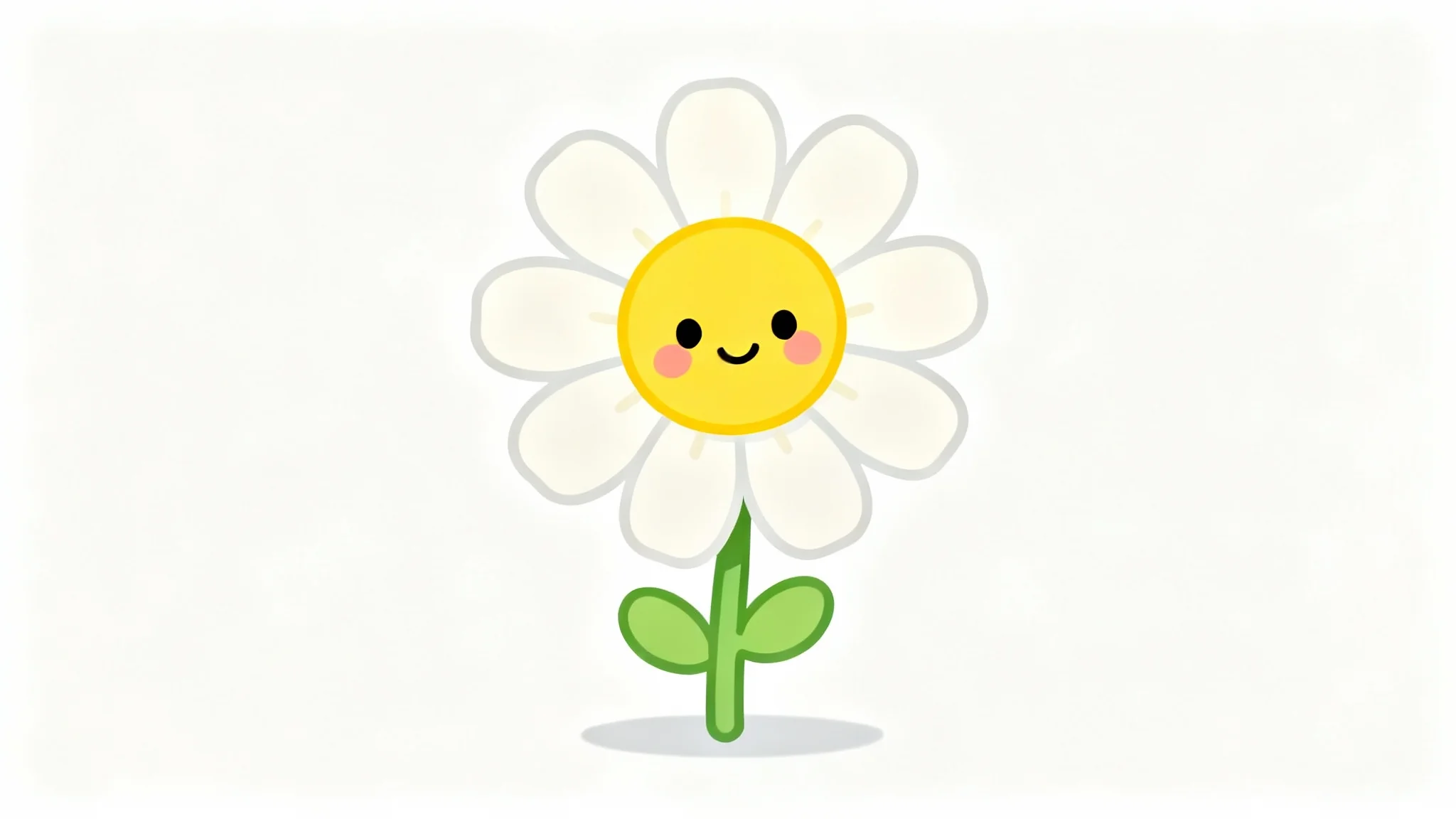A cute vector illustration of a single smiling daisy flower with white petals and a yellow face, isolated on a plain white background.