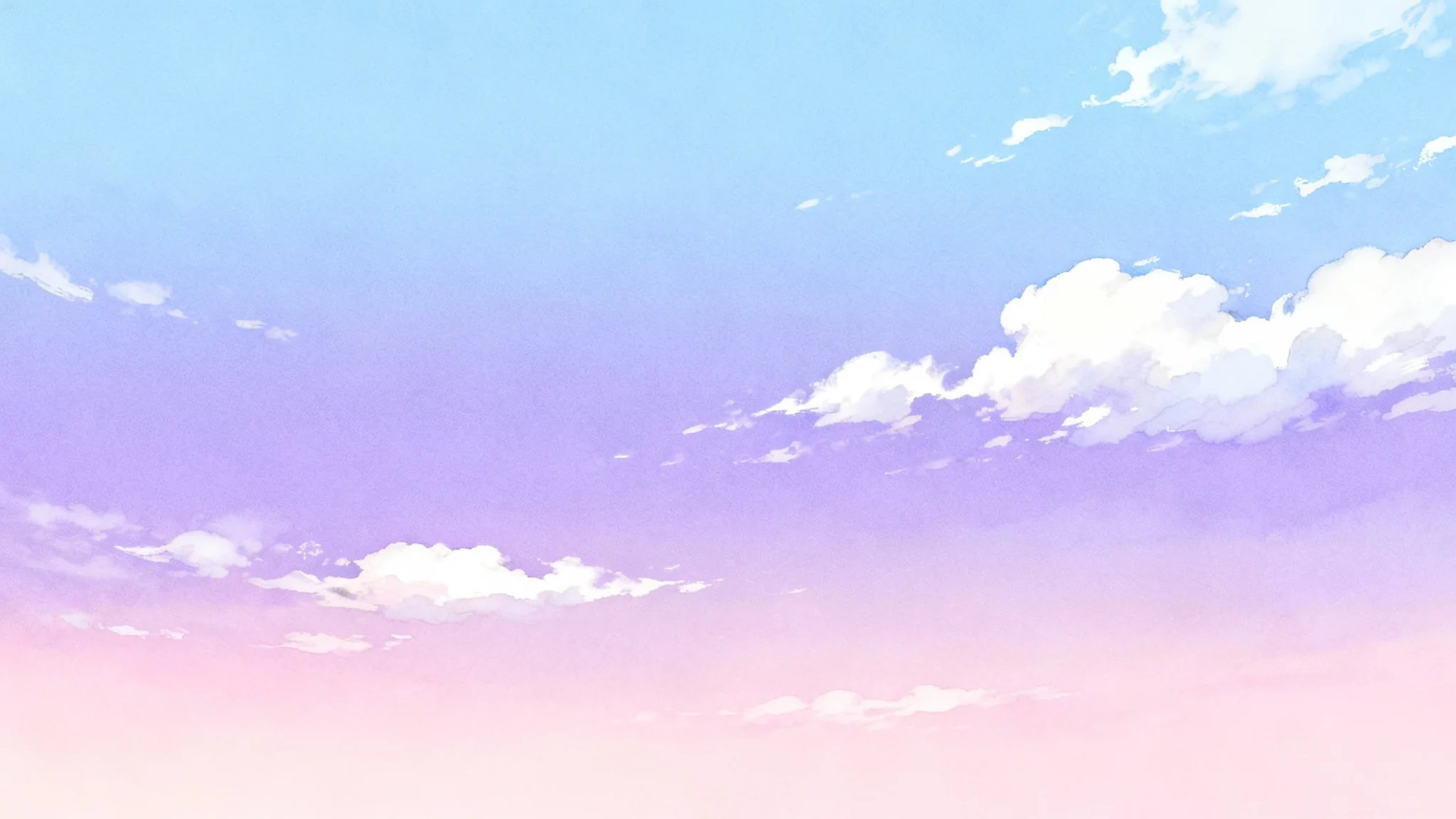 A serene pastel sky background with a soft gradient of pink, lavender, and light blue, dotted with a few wispy white clouds.