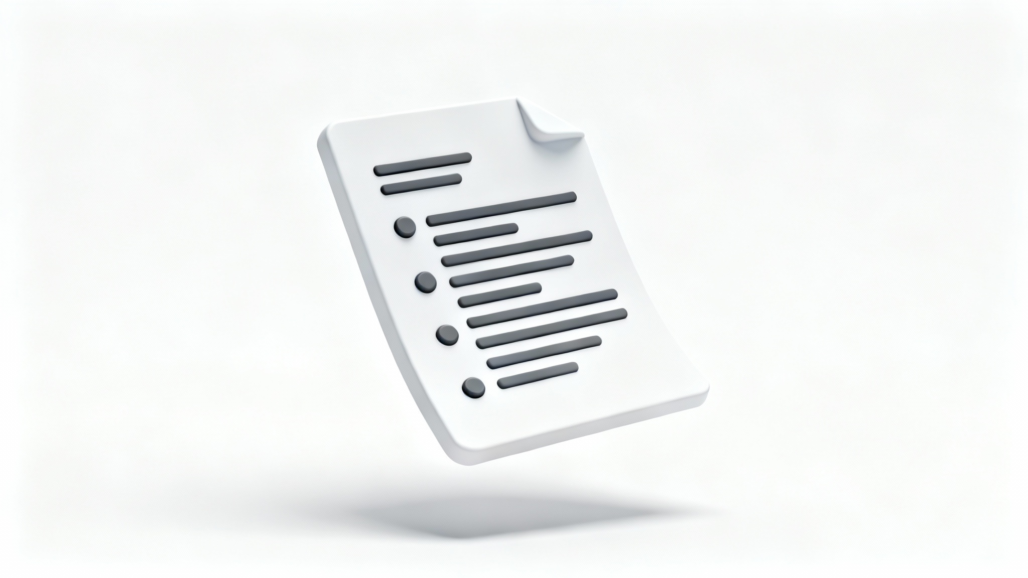A stylized 3D icon of a document with a structured text outline, representing content organization and planning.