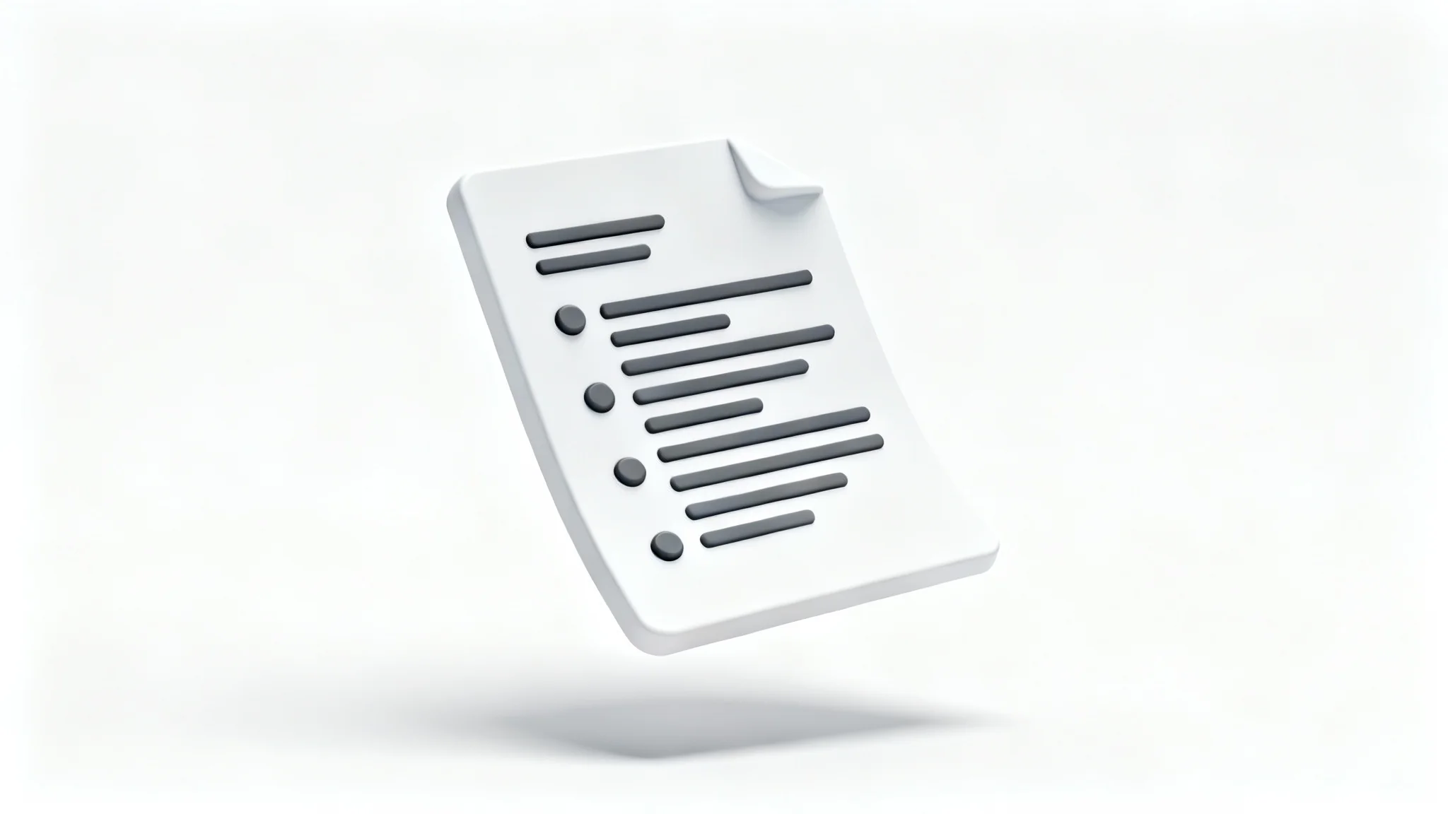 A stylized 3D icon of a document with a structured text outline, representing content organization and planning.