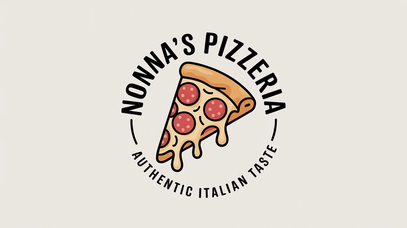 A circular logo for 'Nonna's Pizzeria' featuring a stylized slice of pepperoni pizza in the center, set against a clean white background.