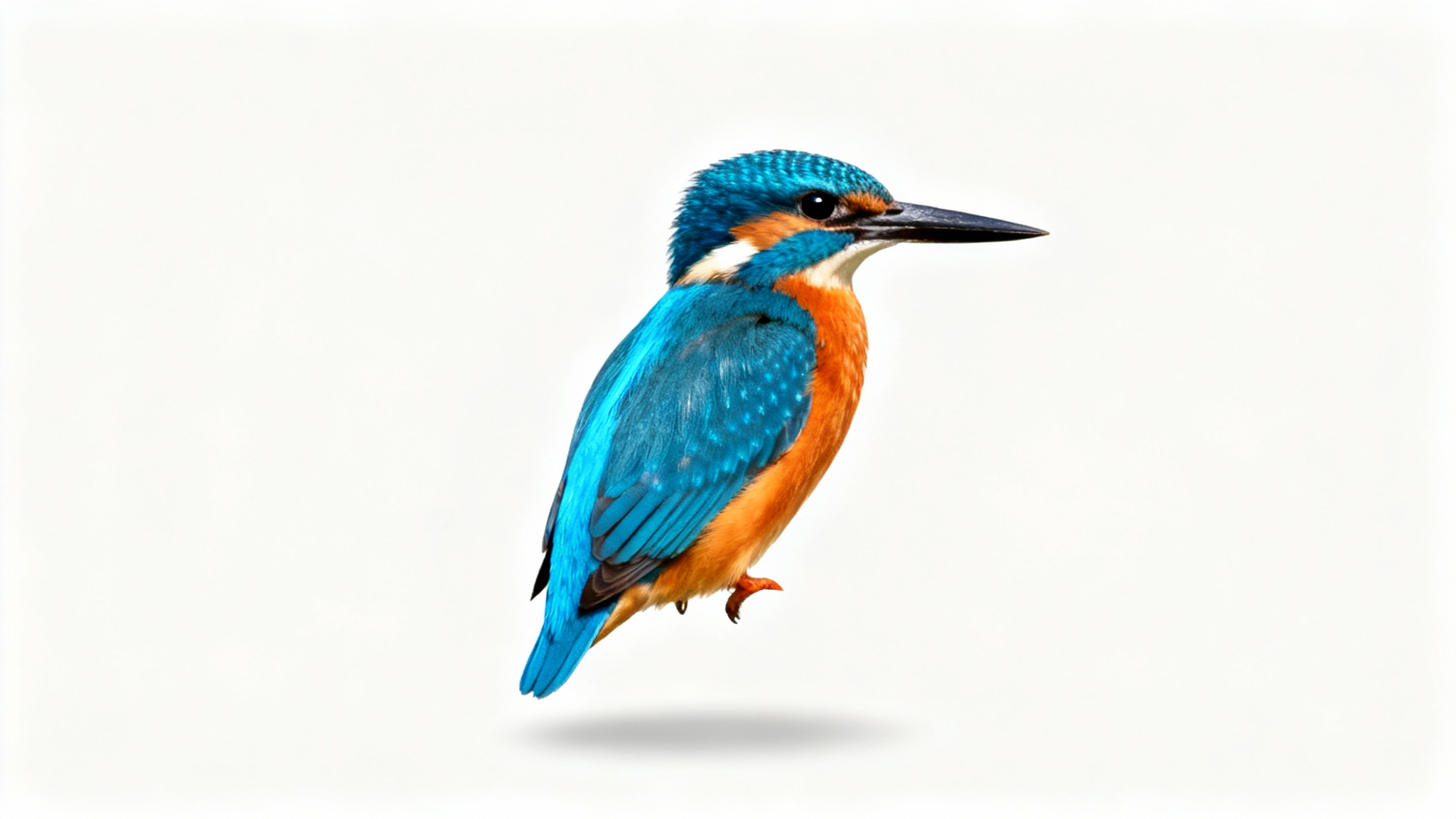 A photorealistic image of a brightly colored kingfisher bird, perfectly isolated on a solid white background, as if it were a high-quality PNG file.