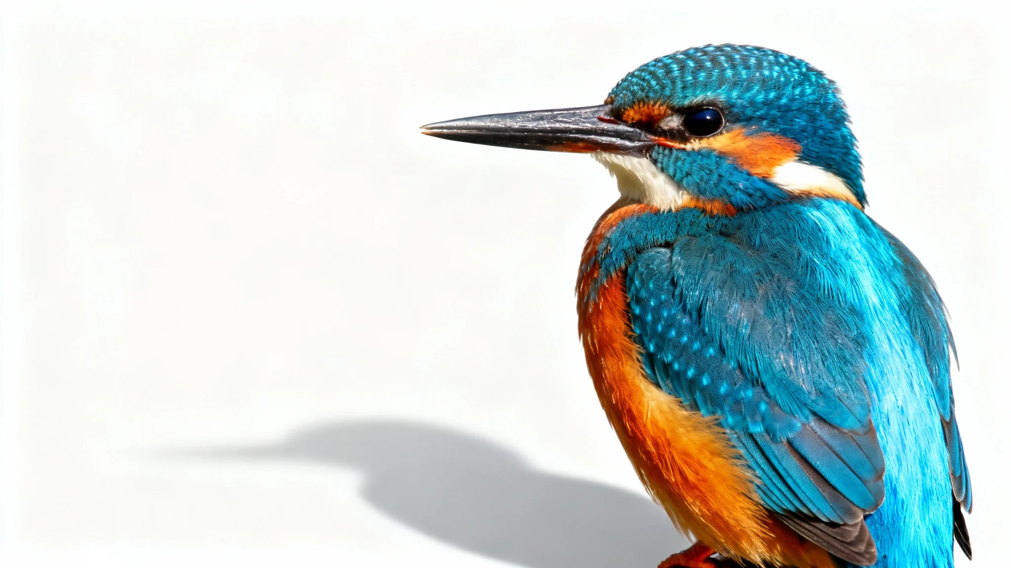 A photorealistic image of a vibrant blue and orange kingfisher, isolated against a plain white background to represent a high-quality PNG file with a transparent background.