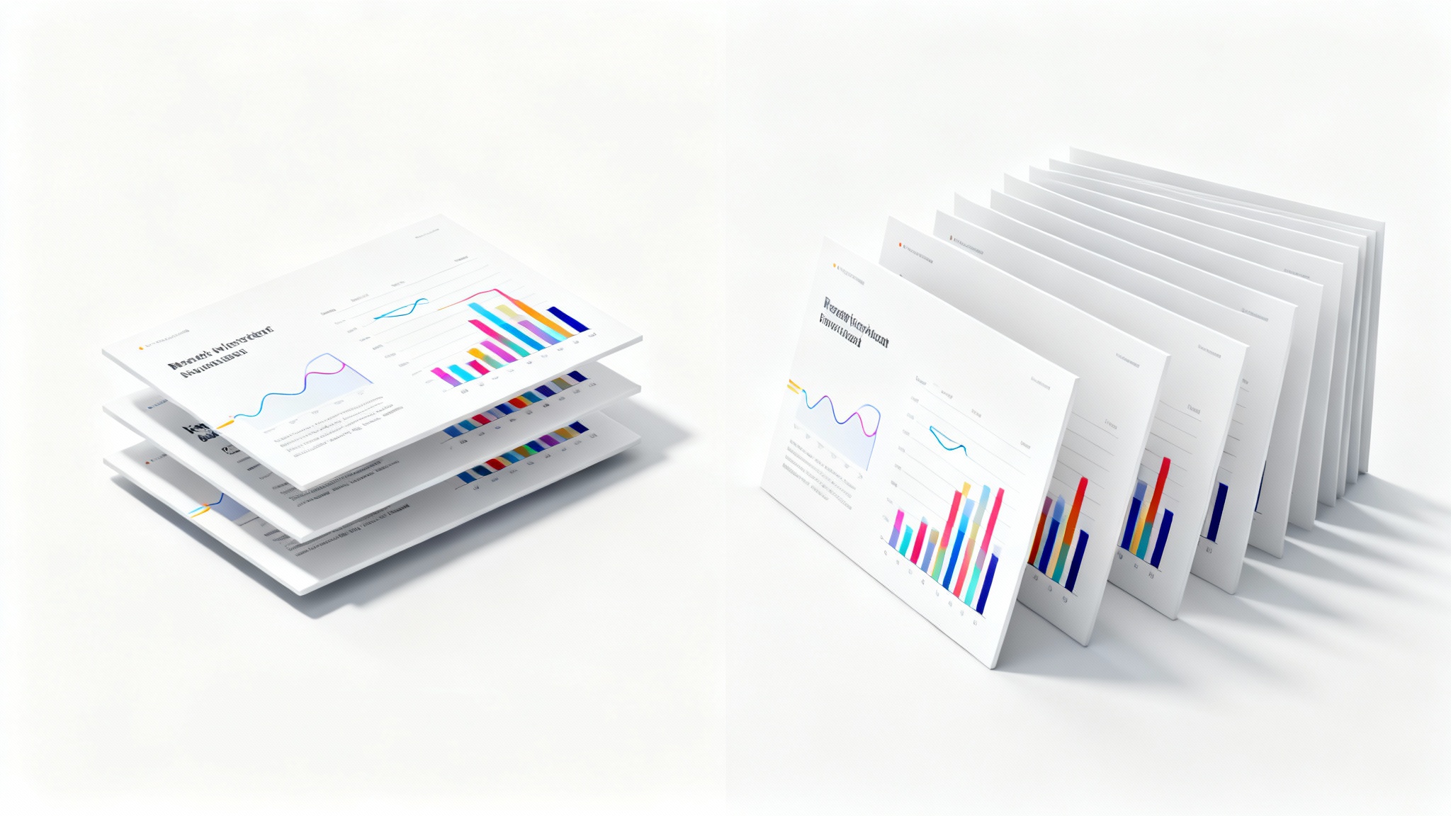 A conceptual mockup showing a stack of presentation slides on the left seamlessly transforming into individual, flat image files that are fanning out to the right, on a clean white background.