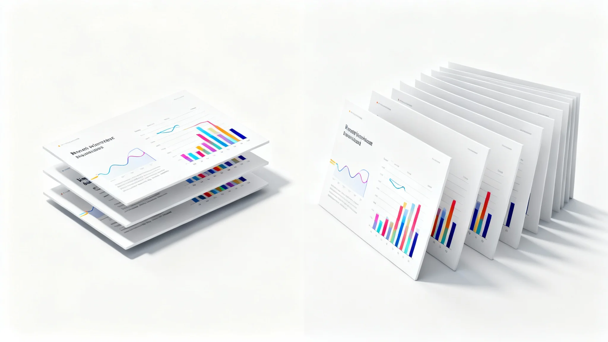 A conceptual mockup showing a stack of presentation slides on the left seamlessly transforming into individual, flat image files that are fanning out to the right, on a clean white background.