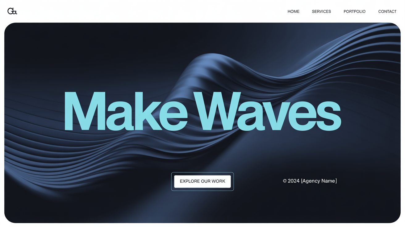 A hero image showcasing a wave text effect, with the words 'MAKE WAVES' in vibrant cyan undulating in a smooth wave pattern against a dark, modern background.