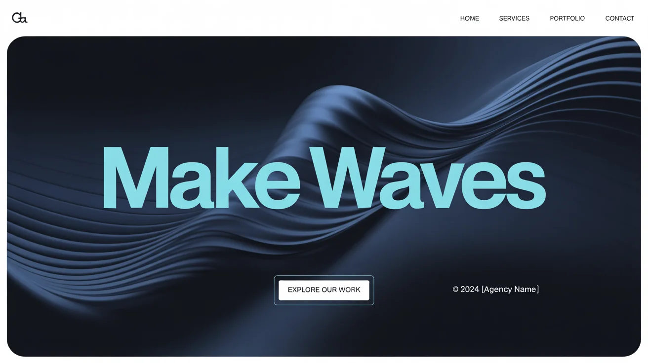 A hero image showcasing a wave text effect, with the words 'MAKE WAVES' in vibrant cyan undulating in a smooth wave pattern against a dark, modern background.