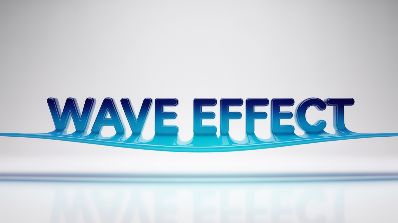 A graphic design of the words 'WAVE EFFECT' distorted into a smooth, horizontal wave shape. The text has a glossy blue-to-cyan gradient and is set against a plain white background.