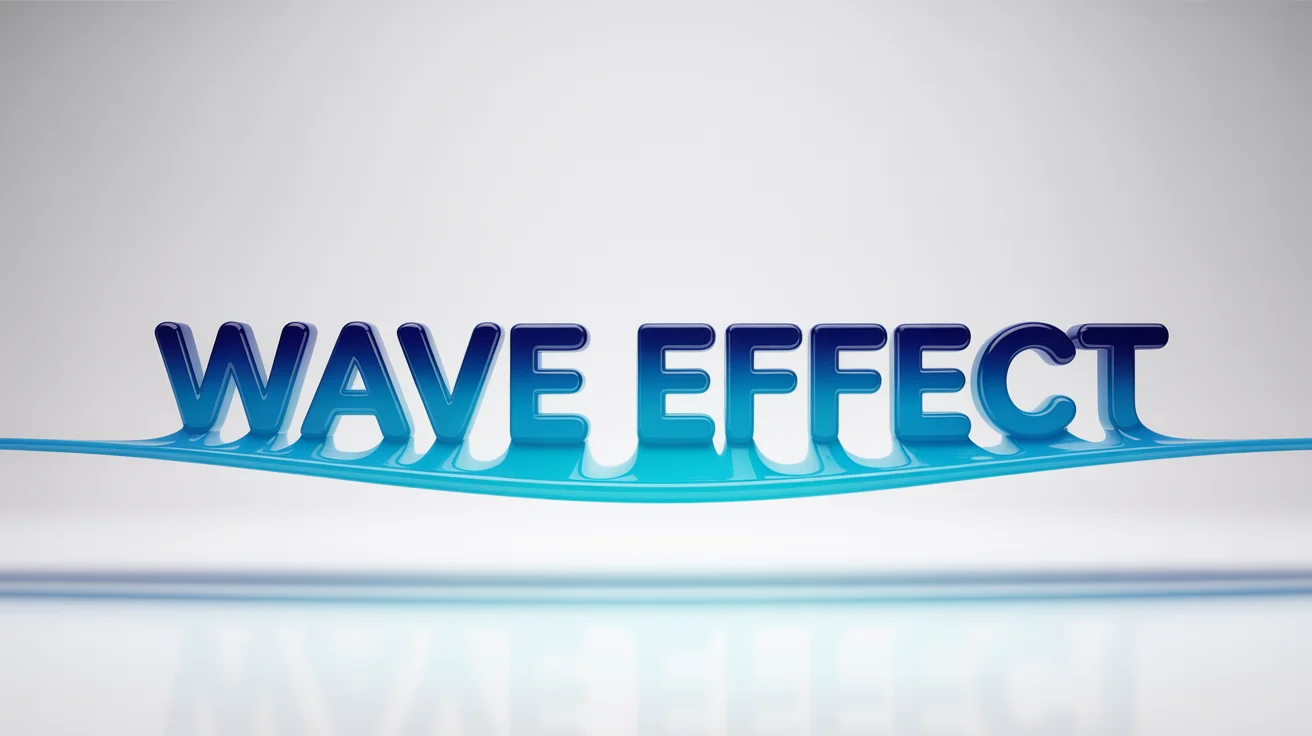 A graphic design of the words 'WAVE EFFECT' distorted into a smooth, horizontal wave shape. The text has a glossy blue-to-cyan gradient and is set against a plain white background.