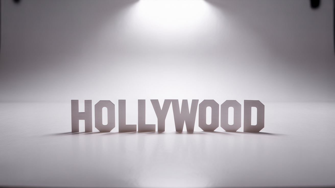 A miniature 3D cutout of the iconic Hollywood sign, made from white material and displayed on a clean white background as a product mockup.