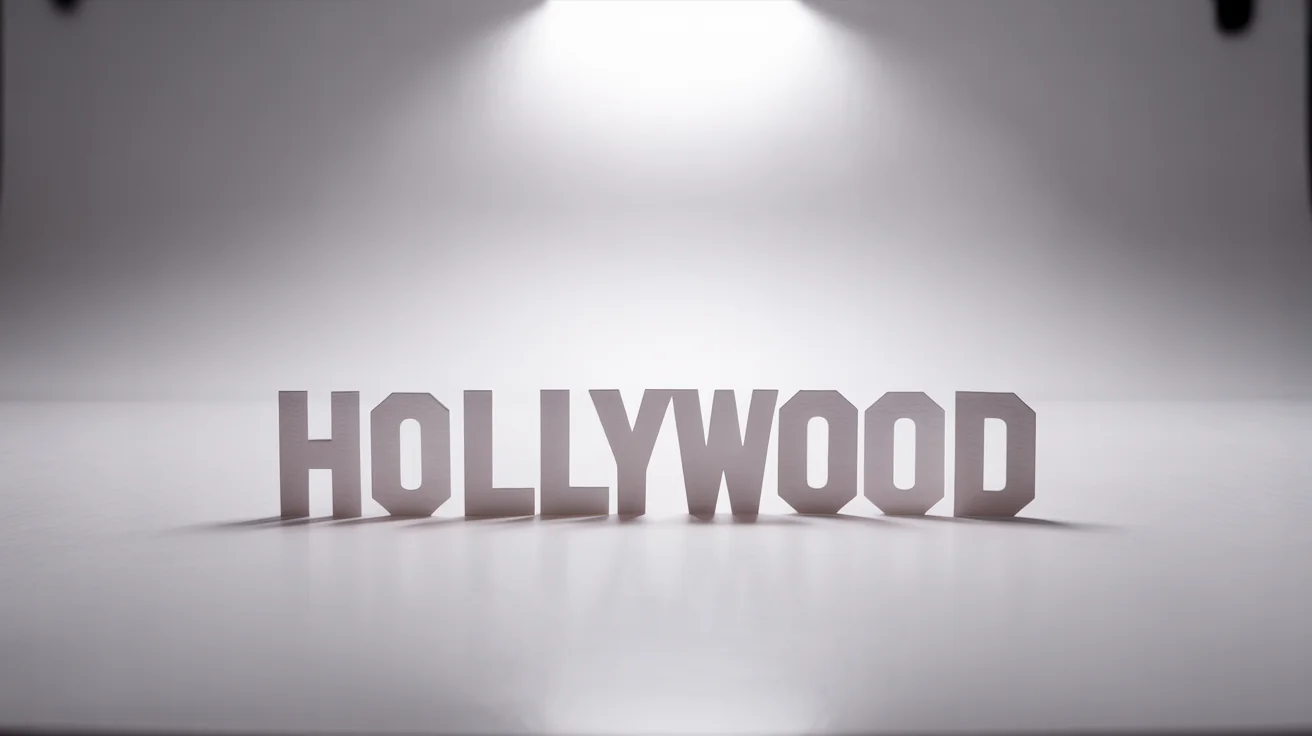 A miniature 3D cutout of the iconic Hollywood sign, made from white material and displayed on a clean white background as a product mockup.