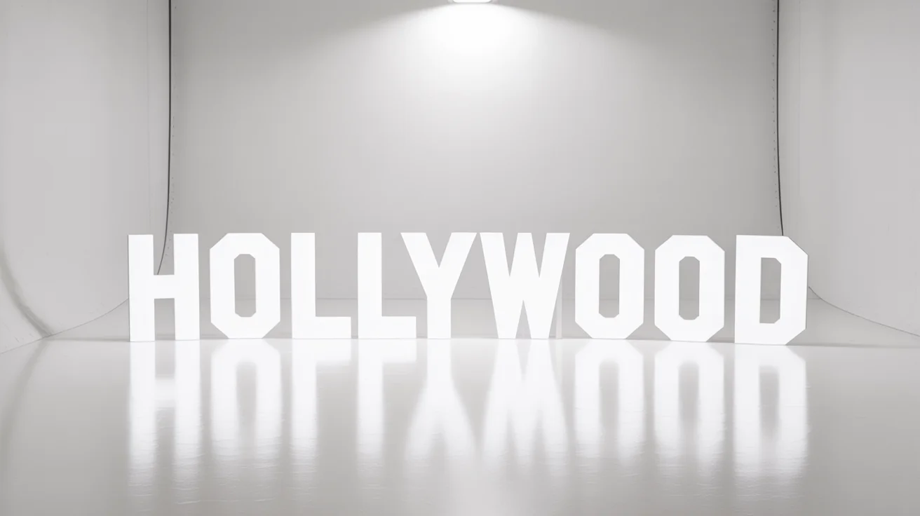 A 3D cutout of the white letters of the Hollywood sign, presented as a product mockup on a clean white background.
