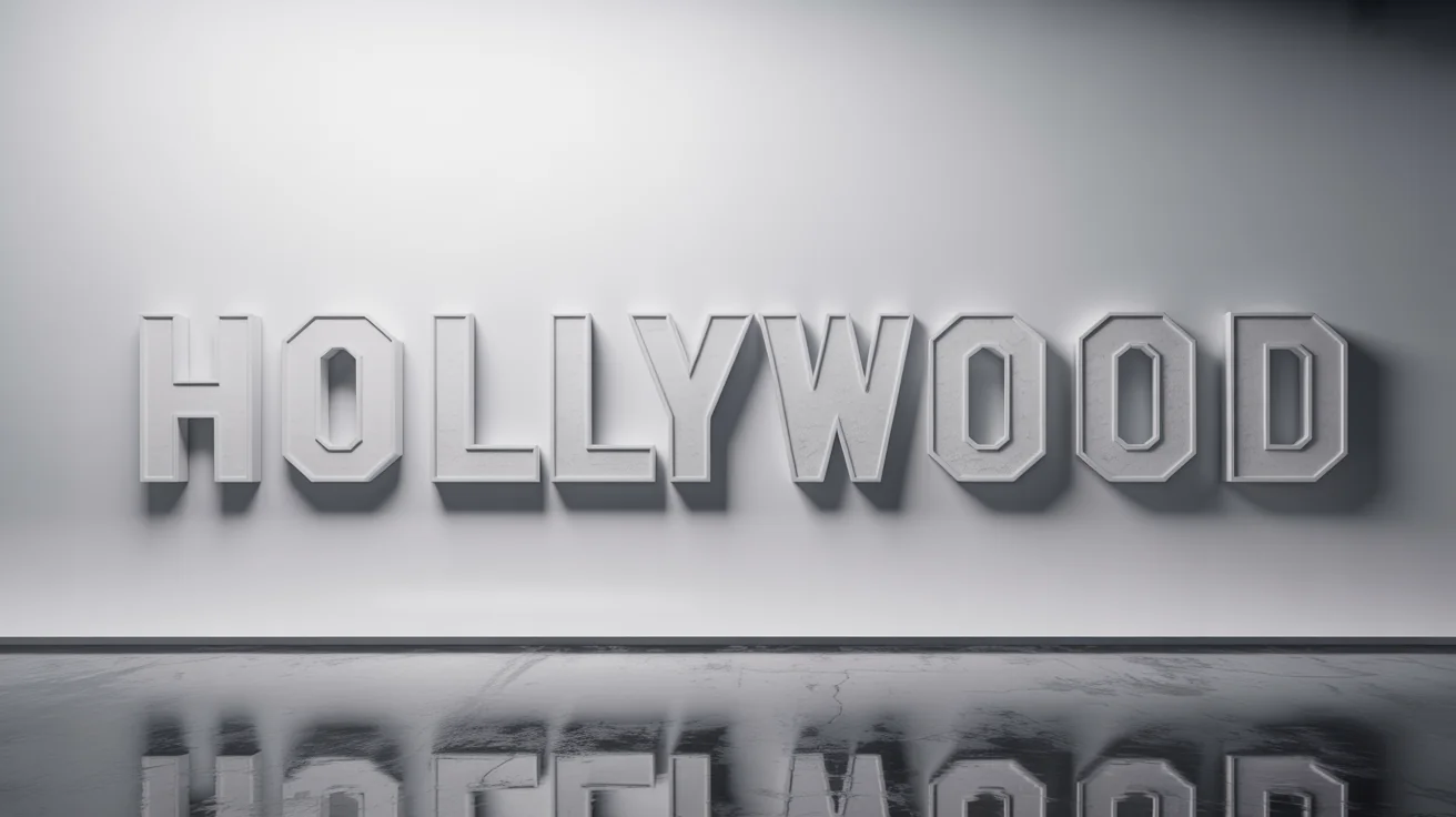 A photorealistic 3D cutout of the iconic white Hollywood sign, presented against a clean white background with a soft shadow.